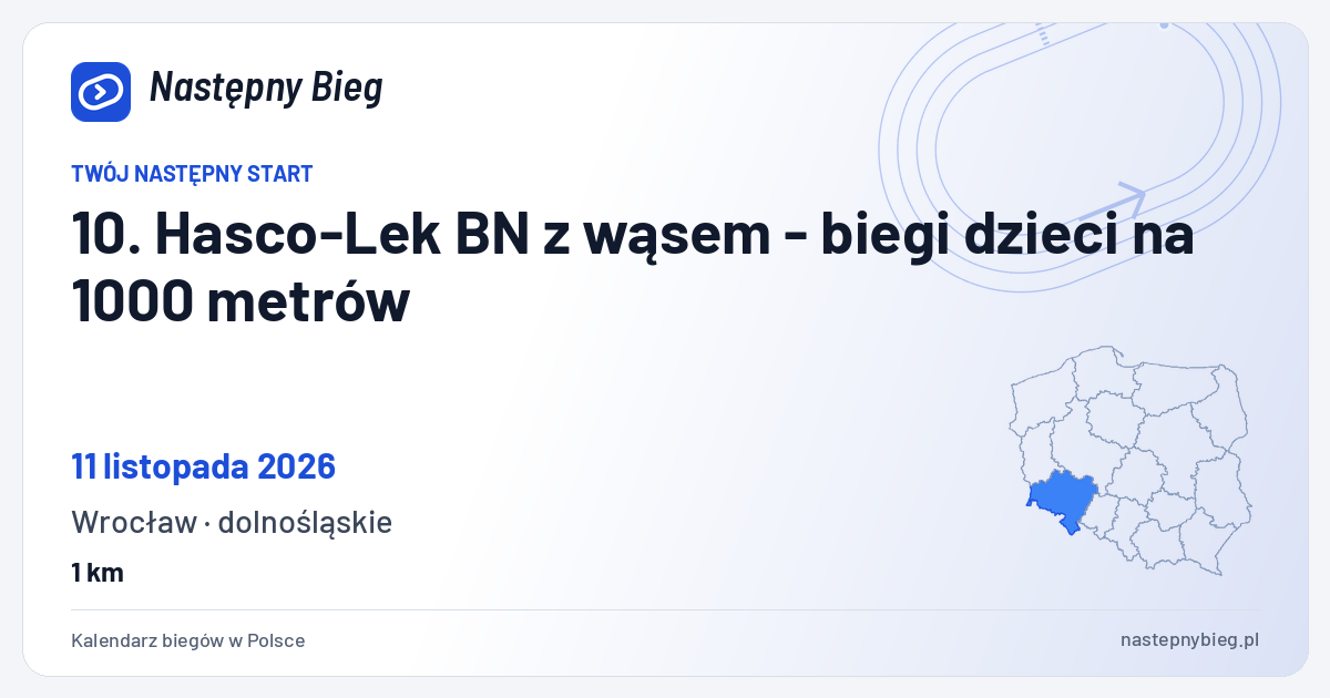 10. Hasco-Lek BN z wąsem - biegi dzieci na 1000 metrów — termin, miejsce, dystanse i województwo na mapie Polski. Następny Bieg.