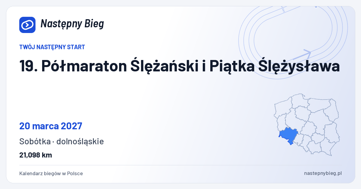 19. Półmaraton Ślężański i Piątka Ślężysława — termin, miejsce, dystanse i województwo na mapie Polski. Następny Bieg.