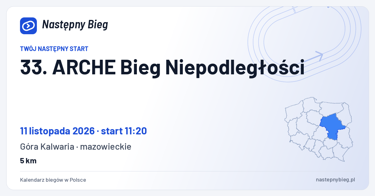 33. ARCHE Bieg Niepodległości — termin, miejsce, dystanse i województwo na mapie Polski. Następny Bieg.