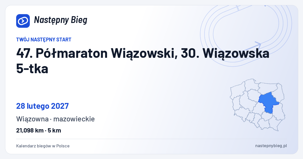 47. Półmaraton Wiązowski, 30. Wiązowska 5-tka — termin, miejsce, dystanse i województwo na mapie Polski. Następny Bieg.