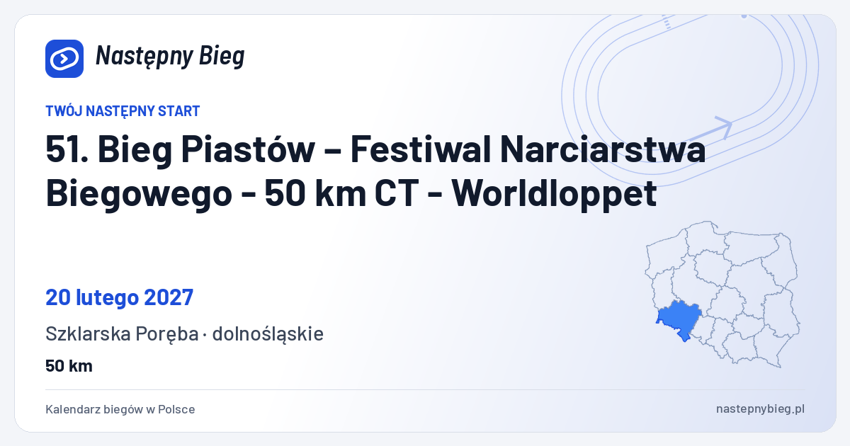 51. Bieg Piastów – Festiwal Narciarstwa Biegowego - 50 km CT - Worldloppet — termin, miejsce, dystanse i województwo na mapie Polski. Następny Bieg.