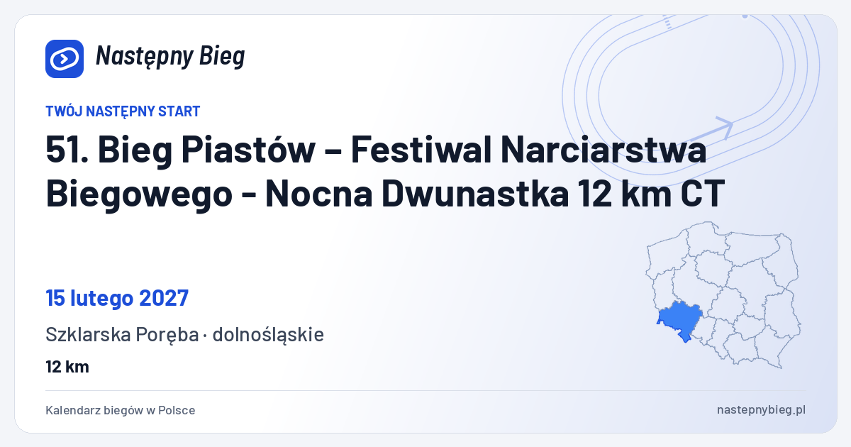 51. Bieg Piastów – Festiwal Narciarstwa Biegowego - Nocna Dwunastka 12 km CT — termin, miejsce, dystanse i województwo na mapie Polski. Następny Bieg.