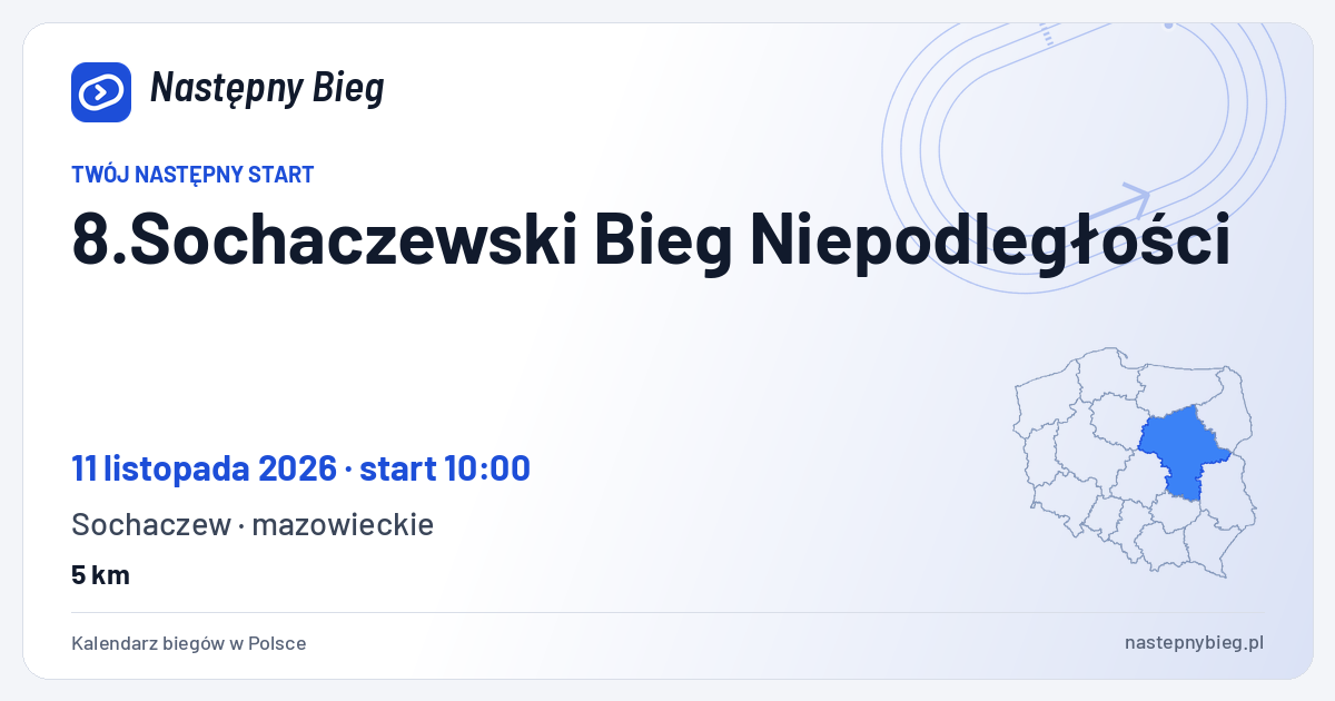8.Sochaczewski Bieg Niepodległości — termin, miejsce, dystanse i województwo na mapie Polski. Następny Bieg.