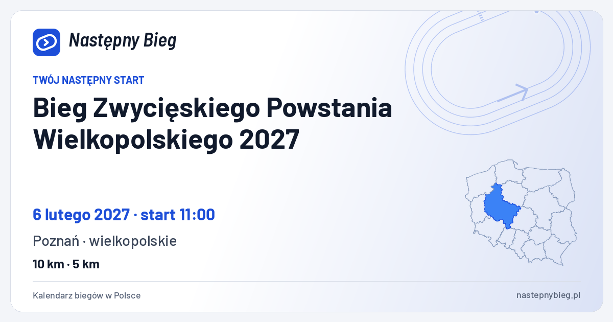 Bieg Zwycięskiego Powstania Wielkopolskiego 2027 — termin, miejsce, dystanse i województwo na mapie Polski. Następny Bieg.
