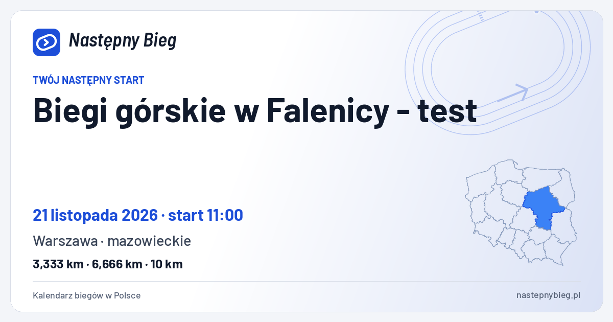 Biegi górskie w Falenicy - test — termin, miejsce, dystanse i województwo na mapie Polski. Następny Bieg.