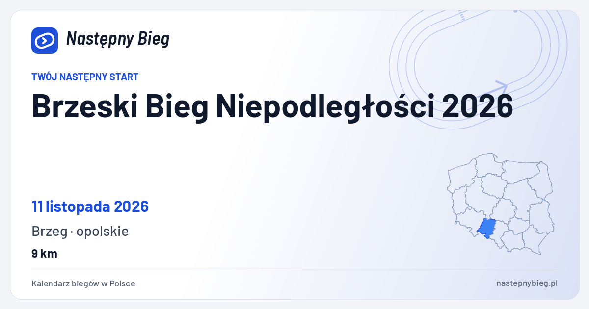 Brzeski Bieg Niepodległości 2026 — termin, miejsce, dystanse i województwo na mapie Polski. Następny Bieg.