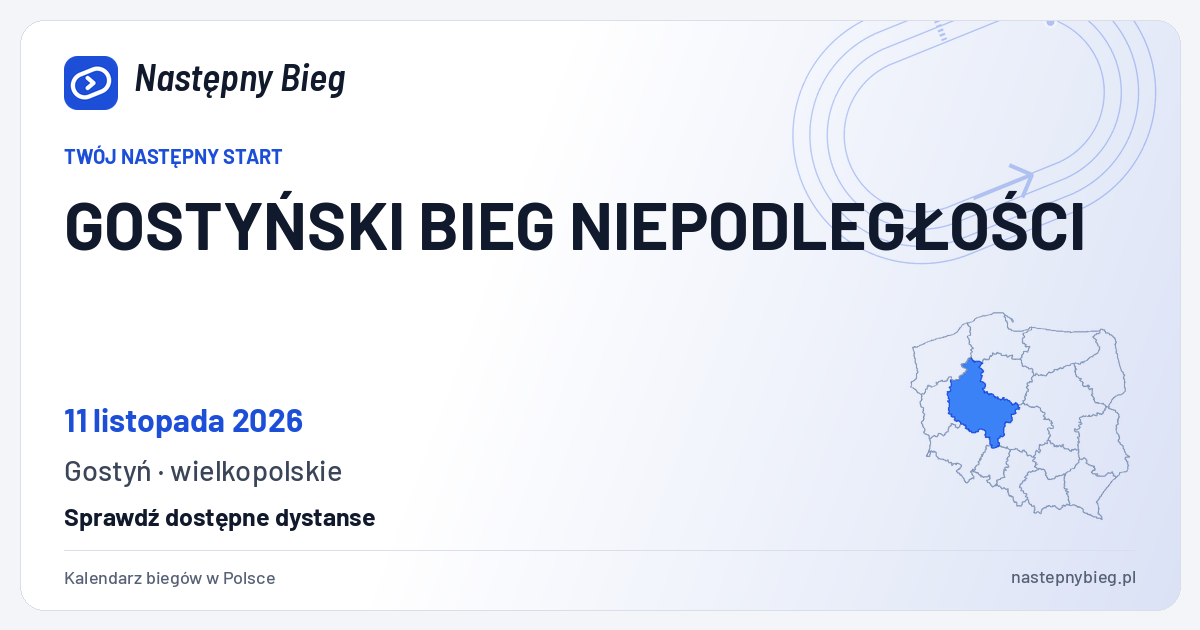 GOSTYŃSKI BIEG NIEPODLEGŁOŚCI — termin, miejsce, dystanse i województwo na mapie Polski. Następny Bieg.