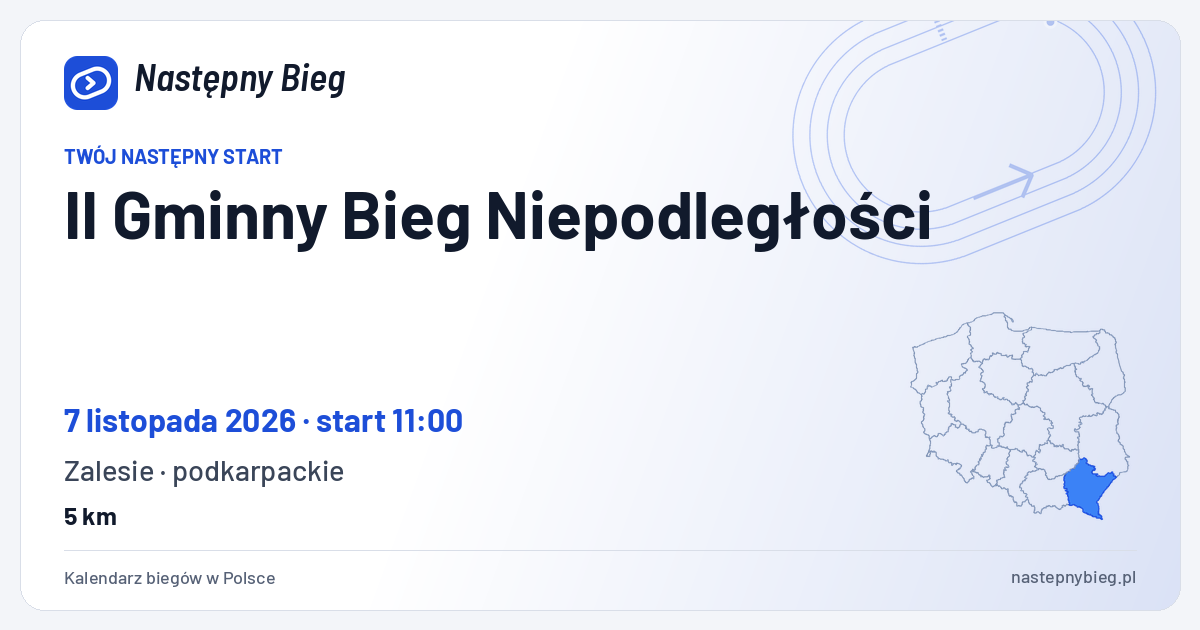 II Gminny Bieg Niepodległości — termin, miejsce, dystanse i województwo na mapie Polski. Następny Bieg.