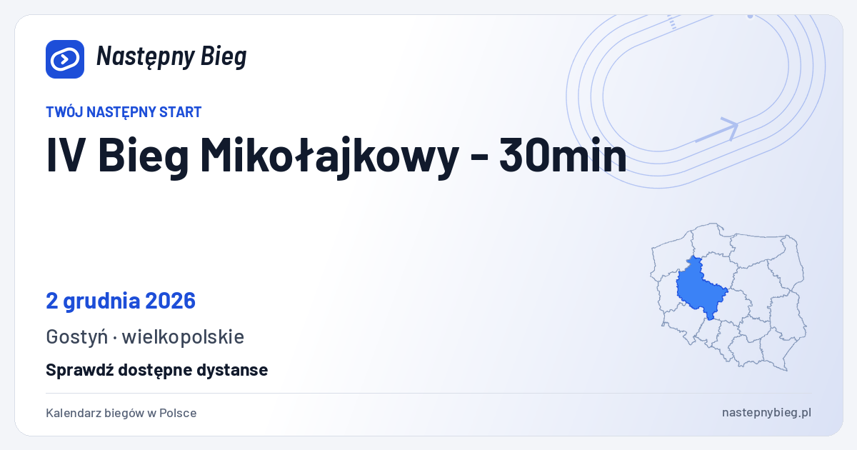 IV Bieg Mikołajkowy - 30min — termin, miejsce, dystanse i województwo na mapie Polski. Następny Bieg.