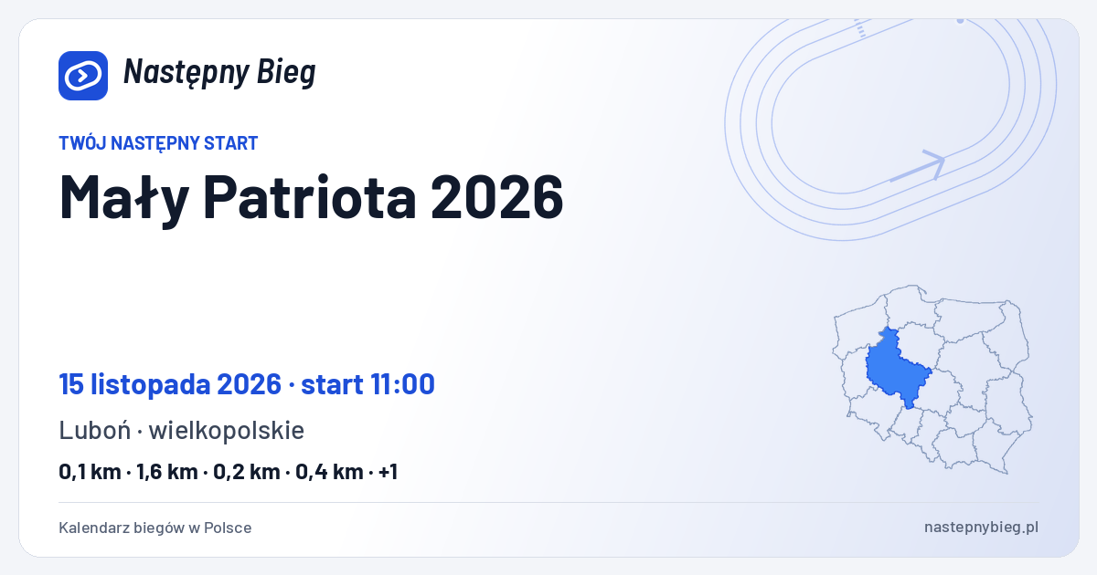 Mały Patriota 2026 — termin, miejsce, dystanse i województwo na mapie Polski. Następny Bieg.