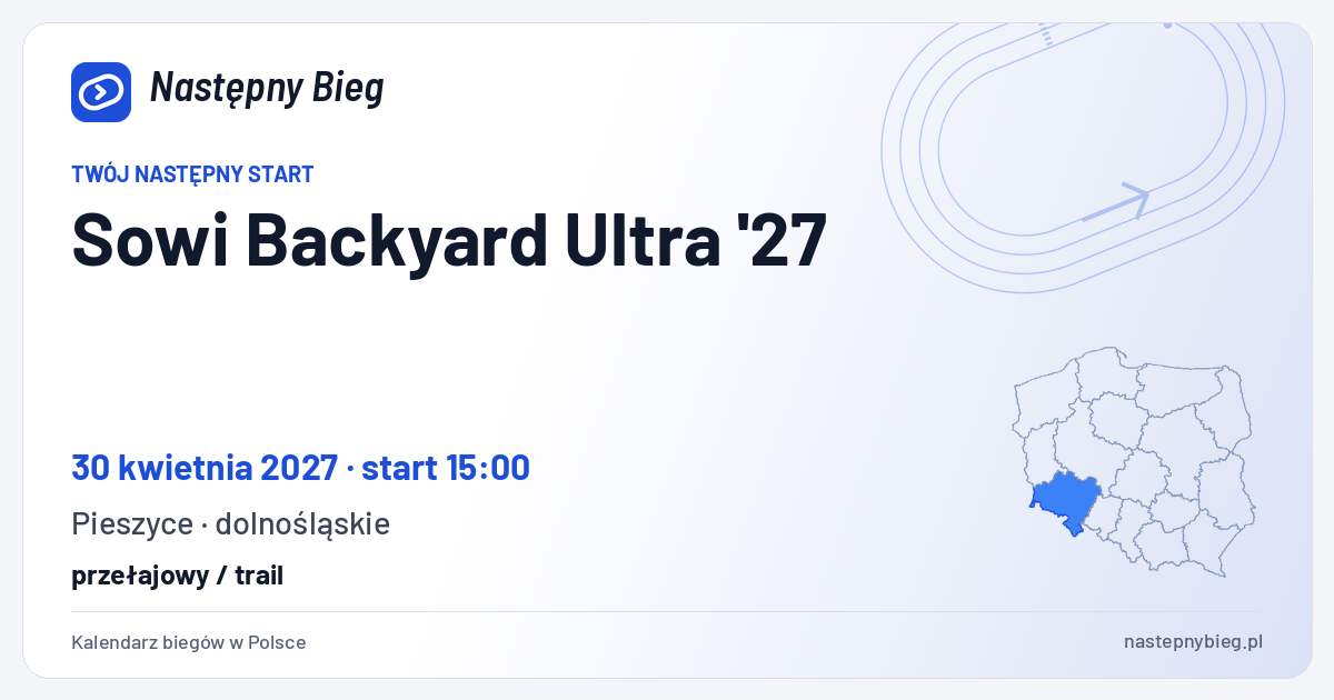 Sowi Backyard Ultra '27 — termin, miejsce, dystanse i województwo na mapie Polski. Następny Bieg.