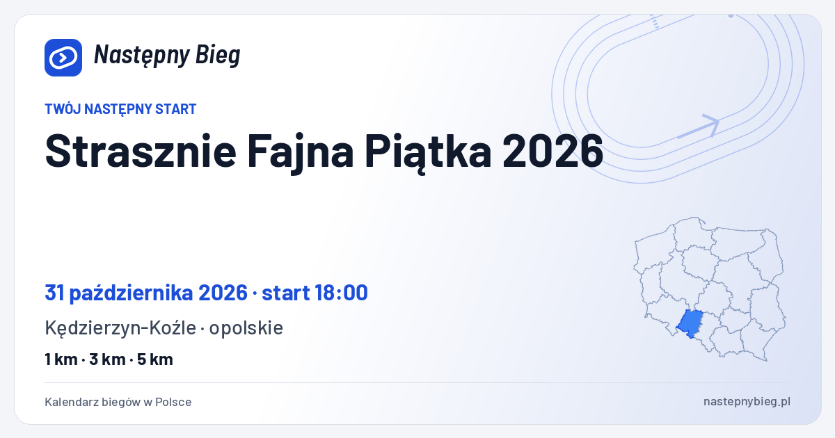 Strasznie Fajna Piątka 2026 — termin, miejsce, dystanse i województwo na mapie Polski. Następny Bieg.