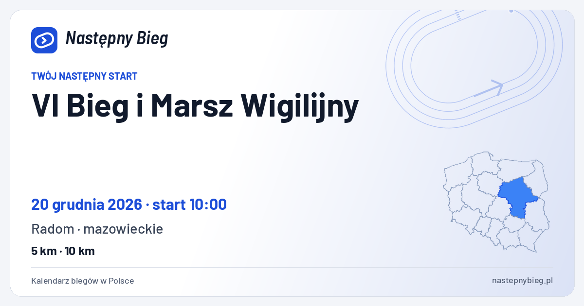 VI Bieg i Marsz Wigilijny — termin, miejsce, dystanse i województwo na mapie Polski. Następny Bieg.