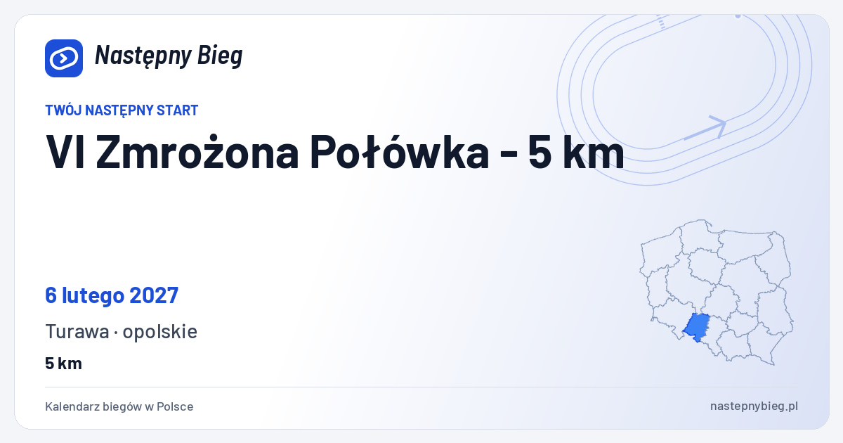 VI Zmrożona Połówka - 5 km — termin, miejsce, dystanse i województwo na mapie Polski. Następny Bieg.