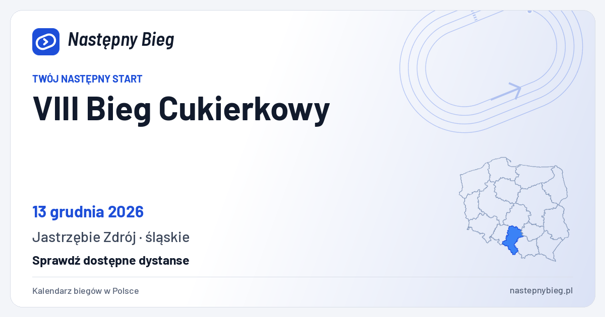VIII Bieg Cukierkowy — termin, miejsce, dystanse i województwo na mapie Polski. Następny Bieg.
