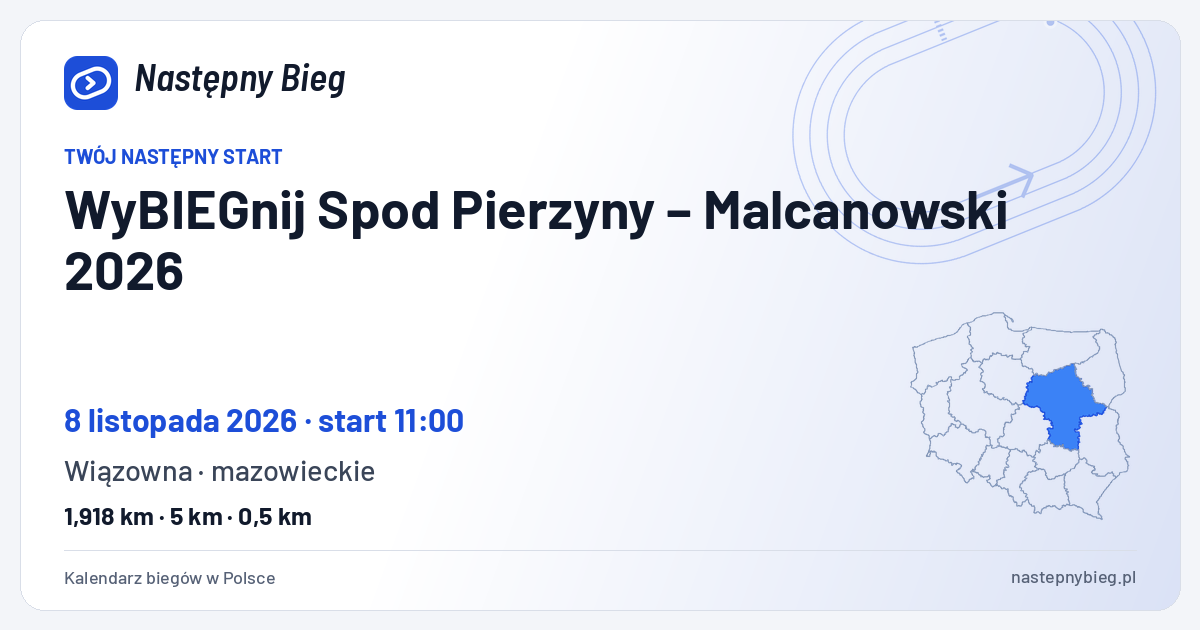 WyBIEGnij Spod Pierzyny – Malcanowski 2026 — termin, miejsce, dystanse i województwo na mapie Polski. Następny Bieg.