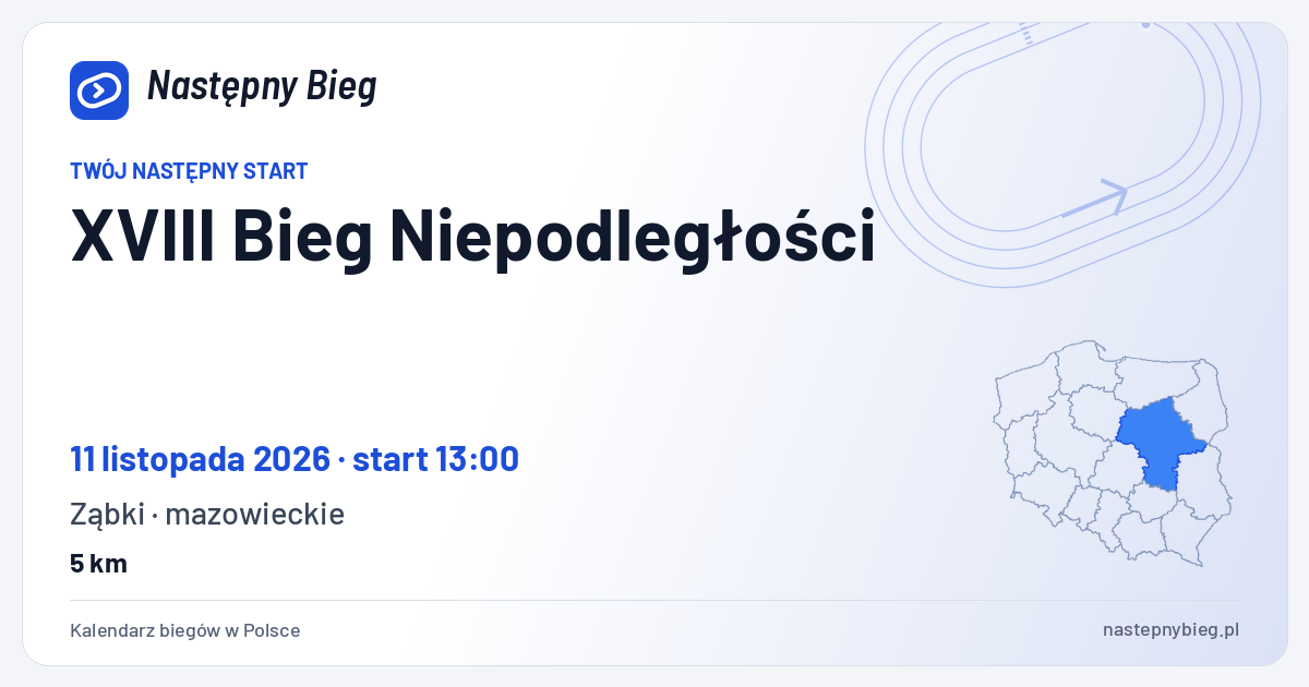 XVIII Bieg Niepodległości — termin, miejsce, dystanse i województwo na mapie Polski. Następny Bieg.