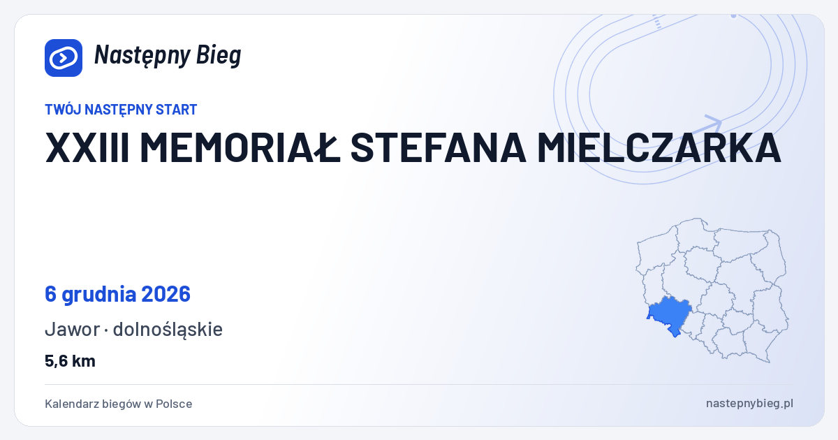 XXIII MEMORIAŁ STEFANA MIELCZARKA — termin, miejsce, dystanse i województwo na mapie Polski. Następny Bieg.