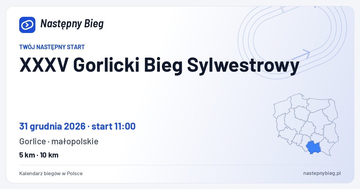 XXXV Gorlicki Bieg Sylwestrowy — termin, miejsce, dystanse i województwo na mapie Polski. Następny Bieg.