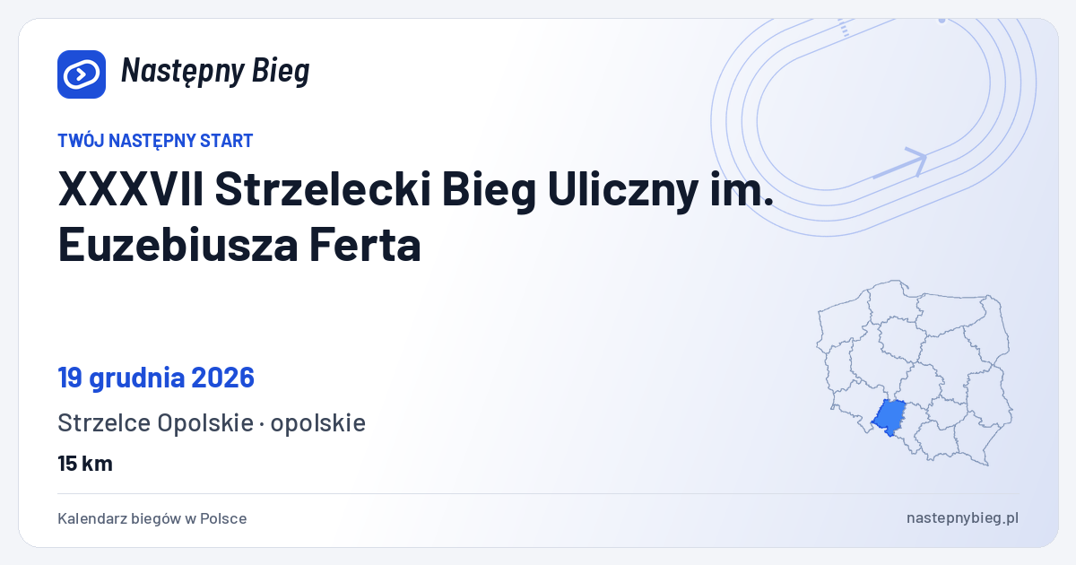 XXXVII Strzelecki Bieg Uliczny im. Euzebiusza Ferta — termin, miejsce, dystanse i województwo na mapie Polski. Następny Bieg.